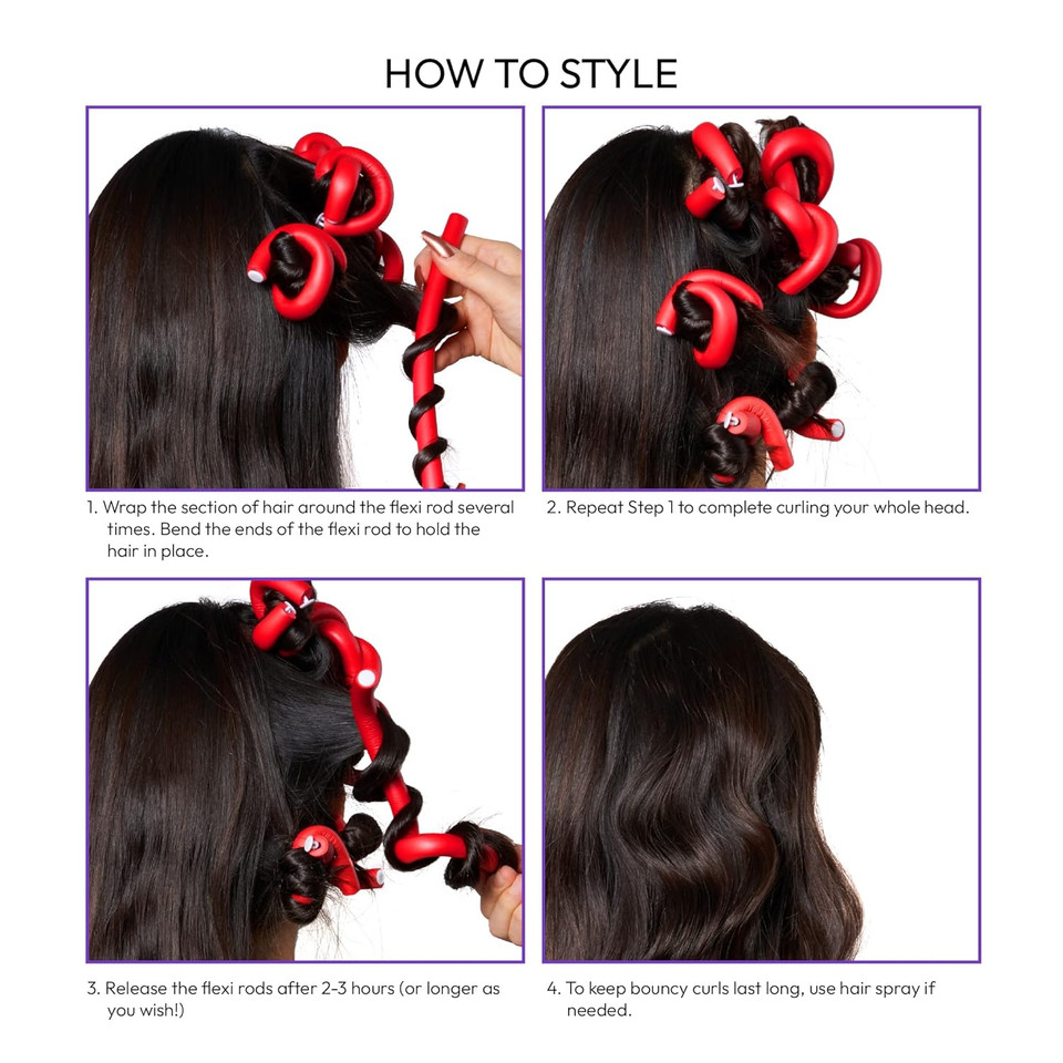 Red By Kiss Flexi Rods - Heatless Hair Curler For 90S Glamorous Bouncy Curls Beach Waves, No Slips, Sleep Styler(7" Length, 1/2" Diameter)