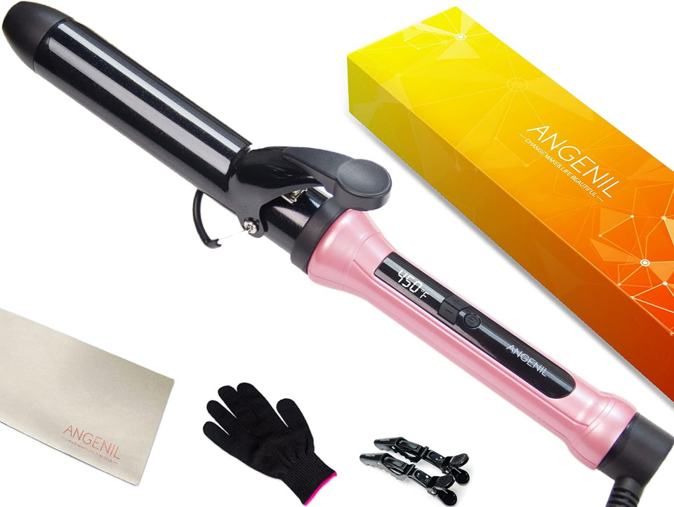Angenil Beach Wave Curling Iron Wand 1 1/4 Inch, Hair Curler For Long Hair, Professional Travel Curling Iron For Long Hair, Instant Heat Hair Beauty Styling Tool For Women With Ceramic Barrelpink1.25 In