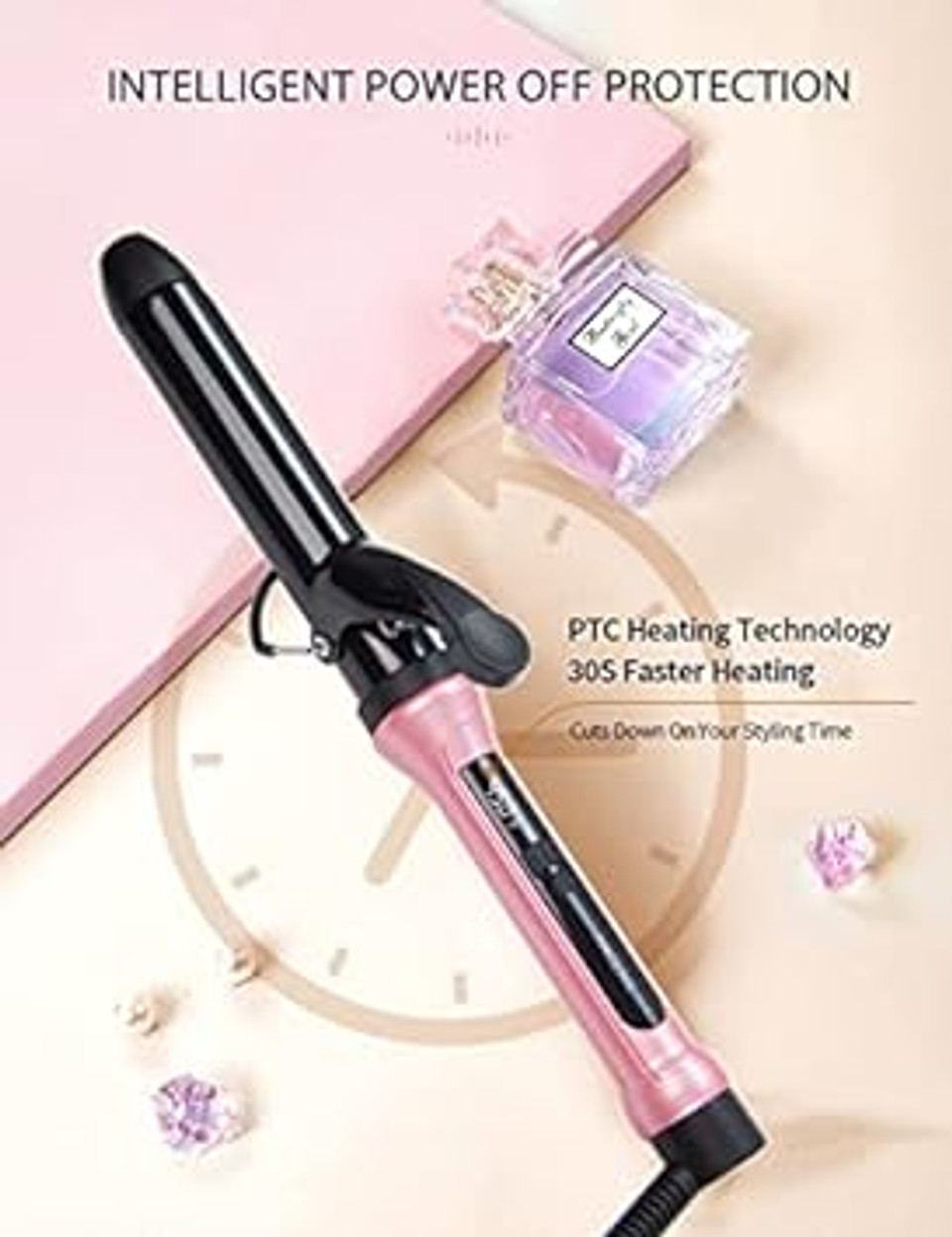 Angenil Beach Wave Curling Iron Wand 1 1/4 Inch, Hair Curler For Long Hair, Professional Travel Curling Iron For Long Hair, Instant Heat Hair Beauty Styling Tool For Women With Ceramic Barrelpink1.25 In
