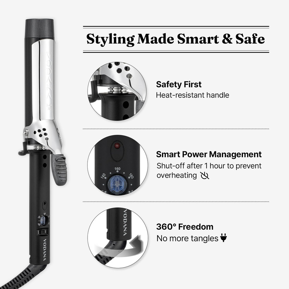 Vodana Professional Glamwave Ceramic Curling Iron, Long-Lasting Natural Curls, Instant Heat, Hair Curler, Curling Wand, Available In Usa (1.4 Inch, Black)Black1.4 Inch
