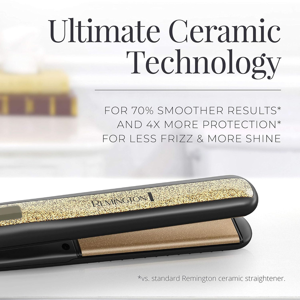 Remington S6501 1 Ultimate Ceramic Flat Iron With Protection Against Frizz, Smooth Glide Hair Straightener, High Heat And Temperature Lock