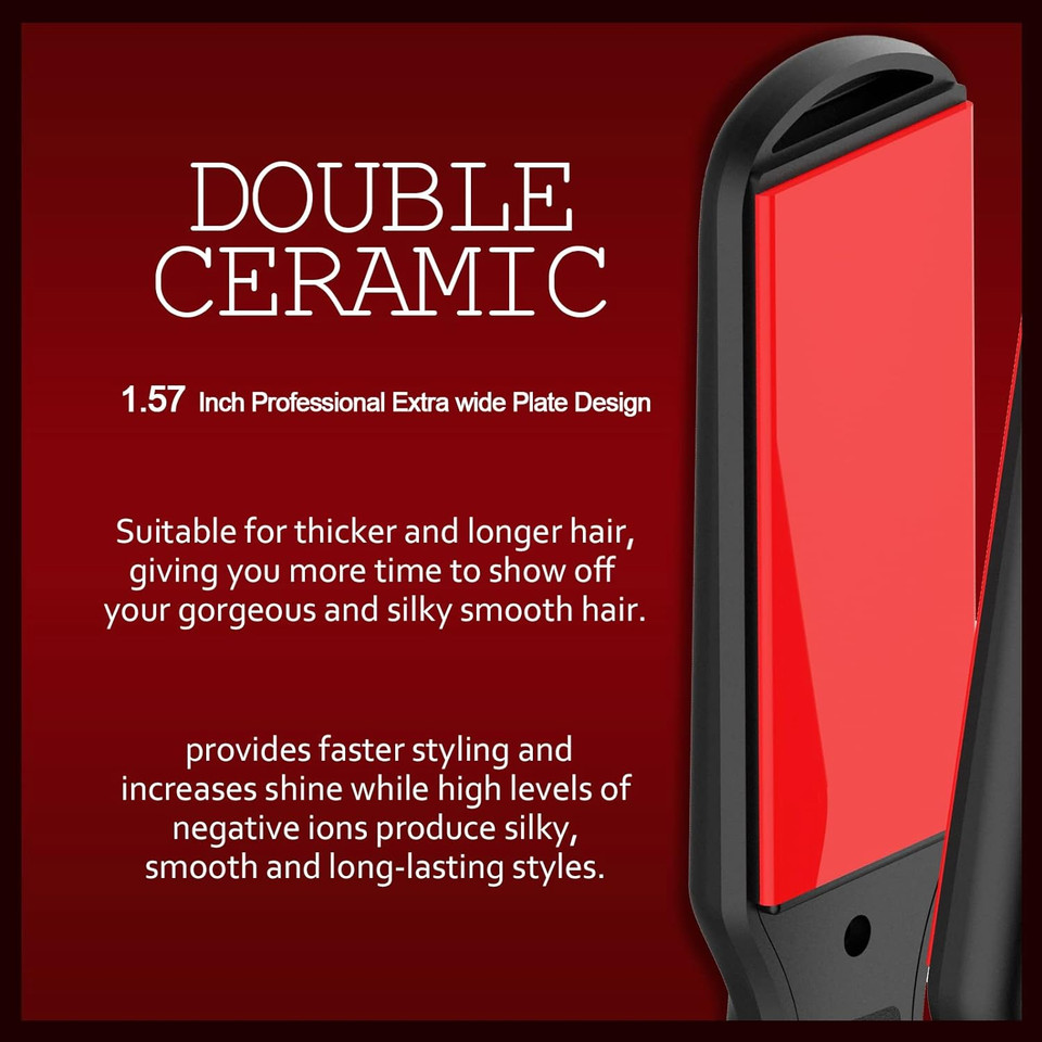 Axuf Hair Straightener 1.57'' Wide Plate, Ceramic Flat Iron For Hair With 5 Temp Setting, Hair Straightener And Curler 2 In 1 Dual Voltage 15S Fast Heating, Auto-Off Hair Iron