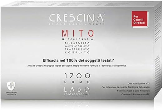 Crescina Transdermic MITO Follicular Islands Double Treatment for Hair Regrowth and Anti-Hair Loss 1700 Men 20 vials (10+10)