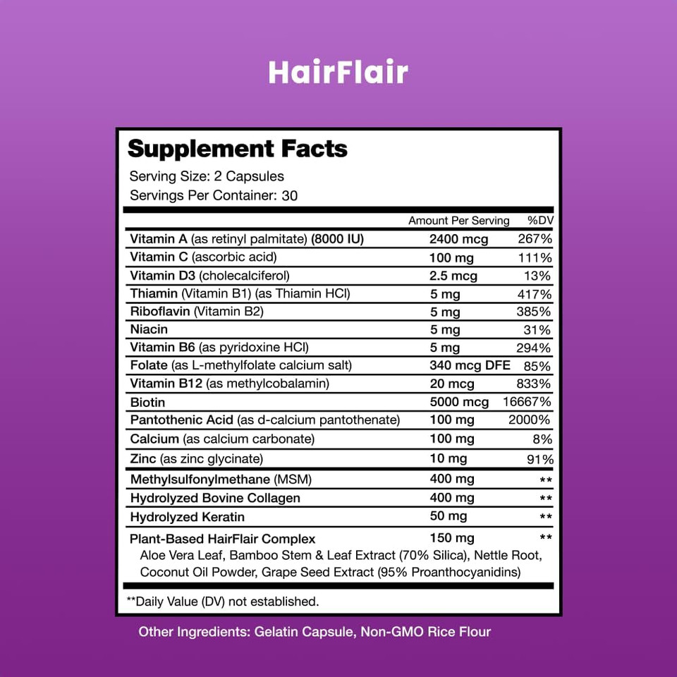 Nutrachamps Hairflair | Hair Health Vitamins For Women | Biotin Vitamins For Hair Skin & Nails | Hair Health Supplement For All Hair Types With Biotin, Keratin, Collagen, Bamboo, Aloe & More