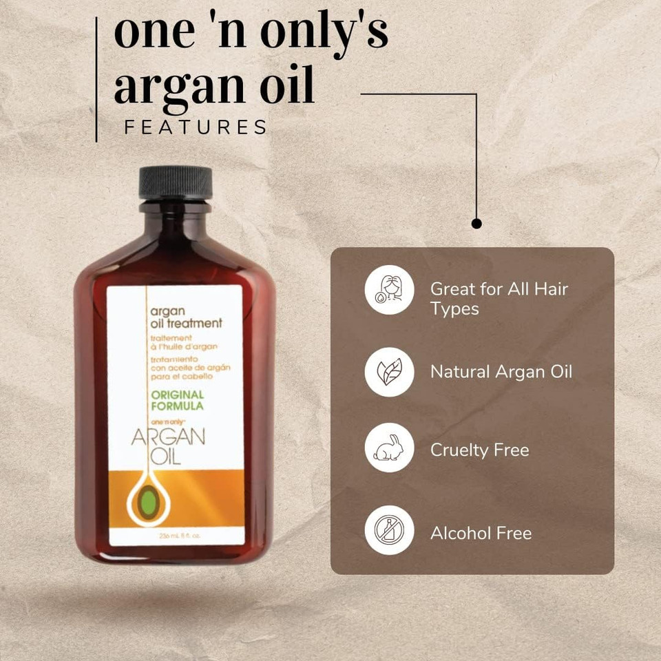 One 'N Only Argan Oil Hair Treatment, Helps Smooth And Strengthen Damaged Hair, Eliminates Frizz, Creates Brilliant Shines, Non-Greasy Formula, 2 Fl. Oz