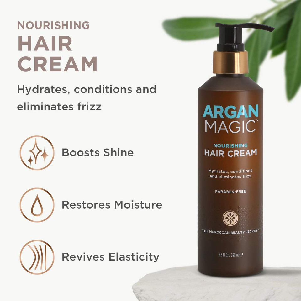 Argan Magic Nourishing Hair Cream - Hydrates, Conditions, And Eliminates Frizz For All Hair Types | Seals In Shine | Made In Usa, Paraben Free, Cruelty Free (8.5 Oz)8.5 Ounce (Pack Of 1)