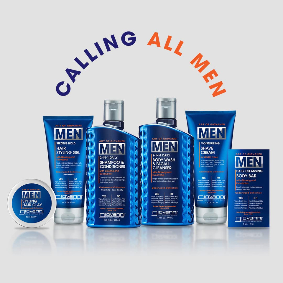 Giovanni Menã¢ÂS Hair Styling Gel, 6.8 Oz., With Ginseng And Eucalyptus, Slicks Hair, Defines Style & Controls Frizz, Provides Shine, Vegan-Friendly, Menã¢ÂS Cedarwood Collection For All Hair Types