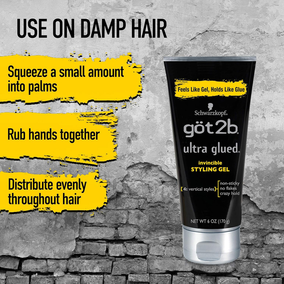 Got2B Ultra Glued Invincible Styling Gel 2 - 6 Oz Tubes + 1 Travel 1.25 Oz Tube