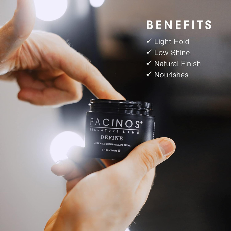 Pacinos Define, Signature Light Hold Hair Cream With Low Shine, Firm Yet Flexible Hold For Long Lasting Definition And Shine, Create A Natural Looking Hairstyle, 2 Oz