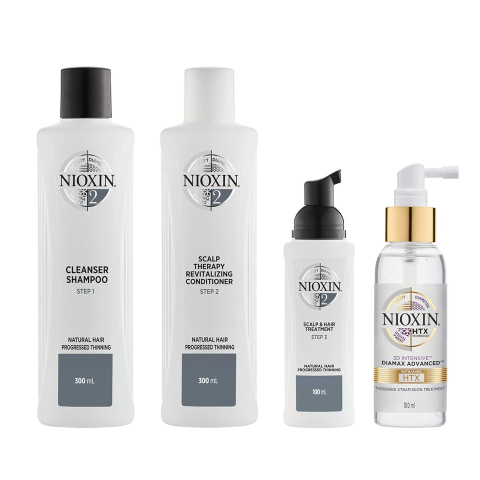 Nioxin System Kit 2, Cleanse, Condition, And Treat The Scalp For Thicker And Stronger Hair, 3 Month Supply + Diamax Hair Thickening Treatment For Instant Hair Fullness