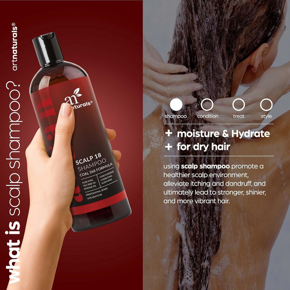 Artnaturals Therapeutic Argan Shampoo - (16 Fl Oz / 473Ml) - Natural And Organic Coal Tar With Argan Oil - Treatment Helps Anti-Itchy Scalp, Symptoms Of Psoriasis, Eczema - Sulfate Free