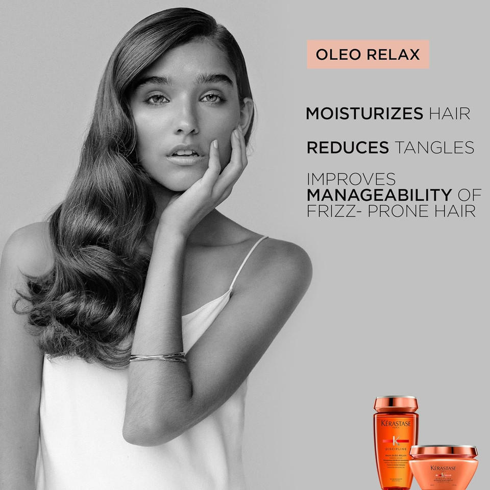 Kerastase Discipline Oleo-Relax Shampoo | Oil-Infused Anti-Frizz Shampoo | Moisturizes And Protects Hair | Reduces Tangling | With Shorea Butter And Coconut Oil | For All Hair Types | 8.5 Fl Oz