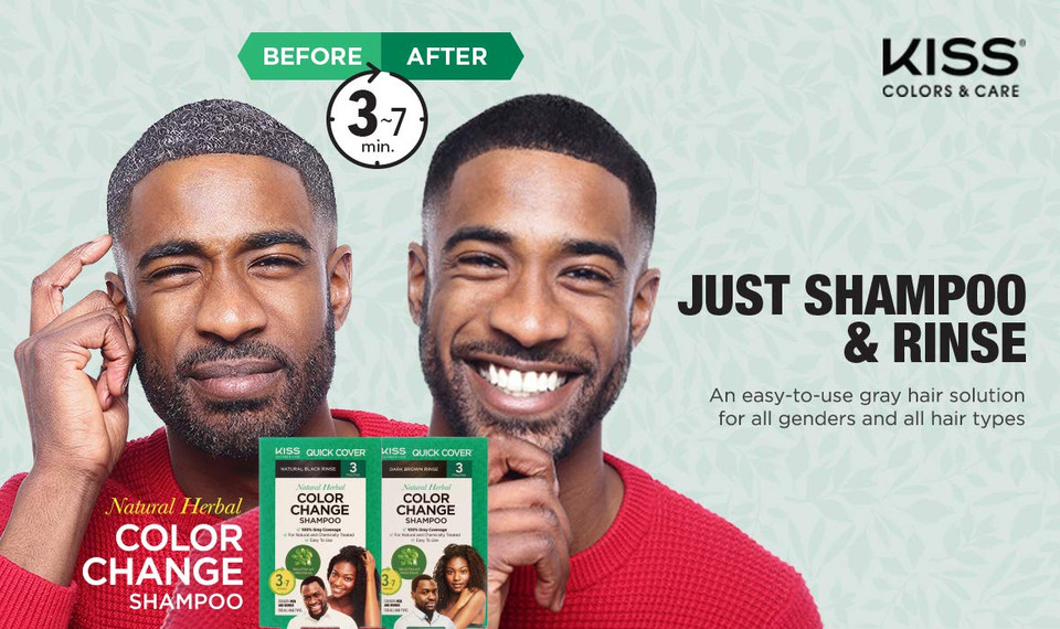 Kiss Quick Cover Natural Herbal Color Change Shampoo 3 Pouches (3 Pack, Dark Brown)Dark Brown
