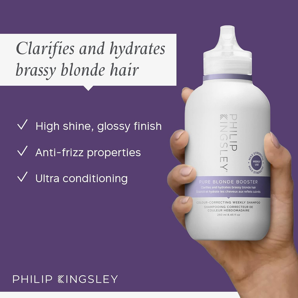 Philip Kingsley Pure Blonde Booster Color-Correcting Purple Shampoo For Blonde Silver Gray Brassy Colored Highlighted Bleached Hair Weekly Toner, 8.45 Oz8.45 Ounce
