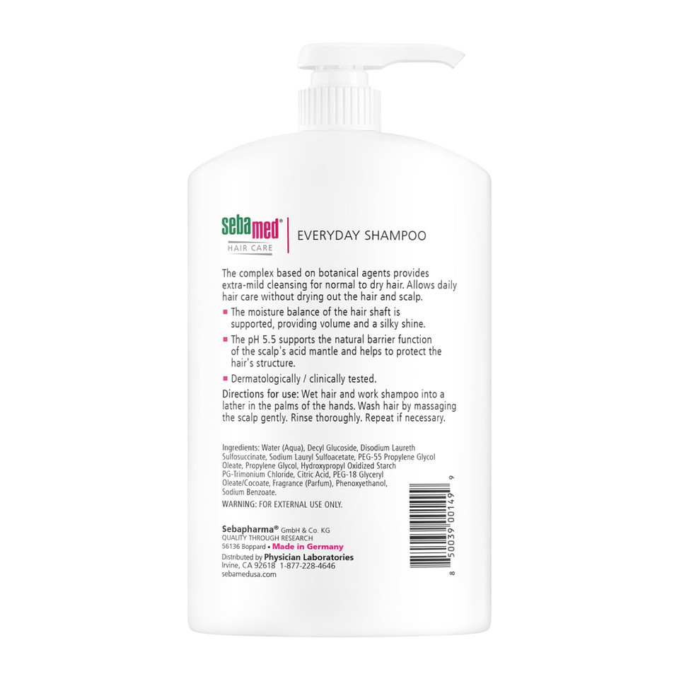 Seba Med Everyday Shampoo For All Hair Types And Sensitive Scalp 33.8 Fl. Oz (1L) Hypoallergenic Dermatologist Recommended Ph 5.5 Soap And Alkali Free