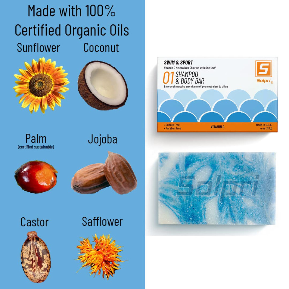 Solpri Swim Shampoo Soap Bar For Hair & Body Unscented With Vitamin C To Remove Chlorine 4 Oz
