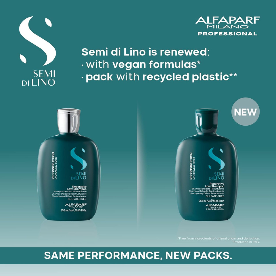 Alfaparf Milano Semi Di Lino Reconstruction Reparative Shampoo For Damaged Hair - Sulfate And Paraffin Free - Safe On Color Treated Hair - Vegan Formula - Professional Hair Repair