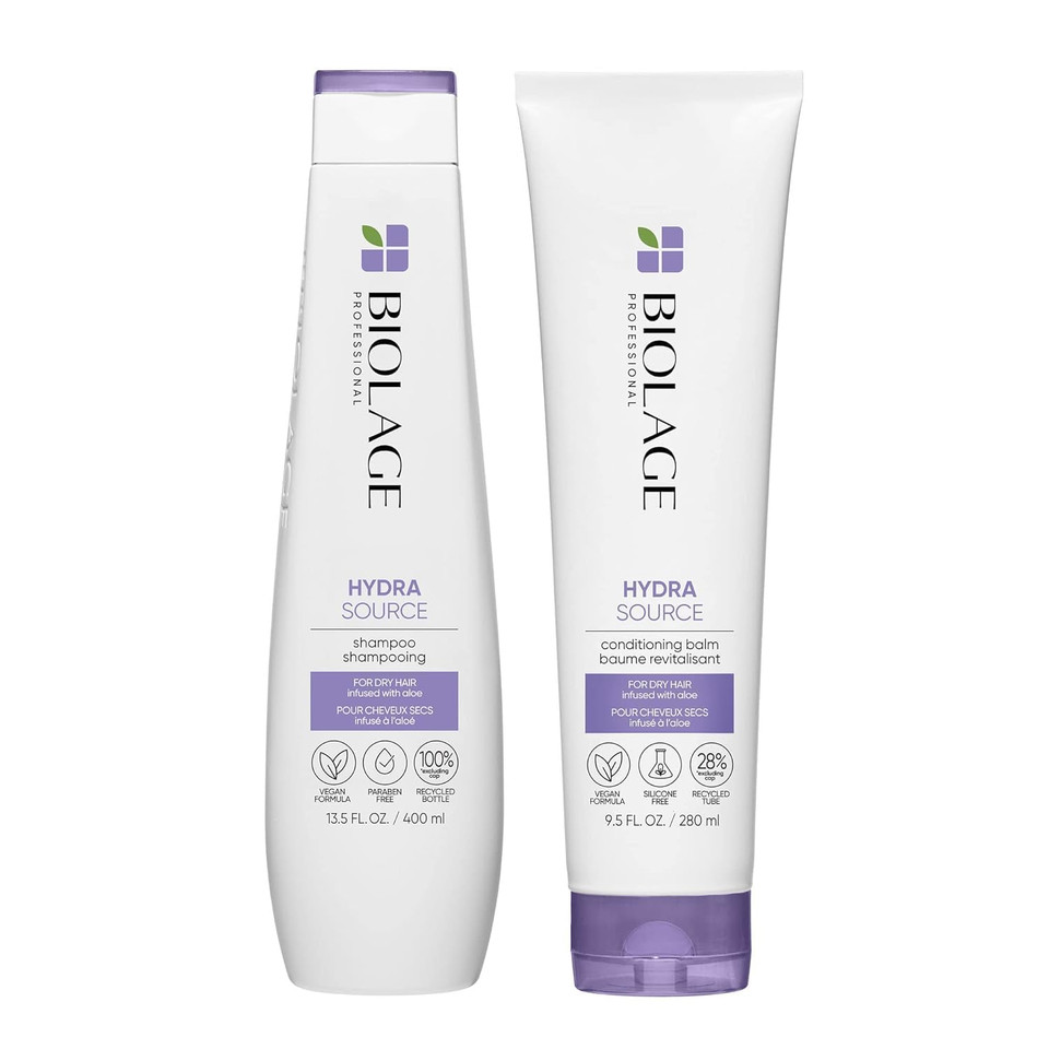 Biolage Hydra Source Shampoo & Conditioning Balm Set | Hair Repair | Hydrates & Moisturizes Hair | For Dry, Damaged Hair | Paraben & Silicone-Free | Veganshampoo & Conditioner, 13.5 Fl Oz, 9.5 Fl Oz