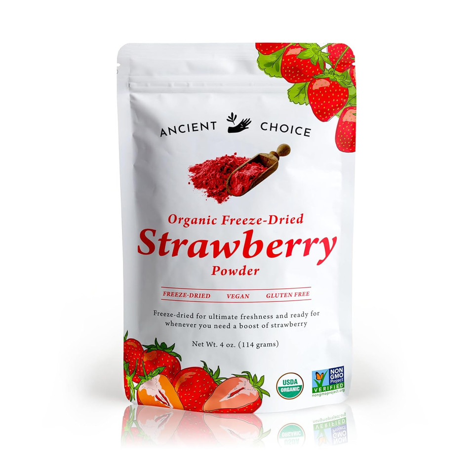 Ancient Choice - Strawberry Powder (4 Ounces) | Usda Organic | Freeze Dried | Non-Gmo | Milk | Baking | Hiking | Vegan Superfood | Vegetarian | Smoothie | Fiber | Prebiotic | Prepping | Keto | Paleo