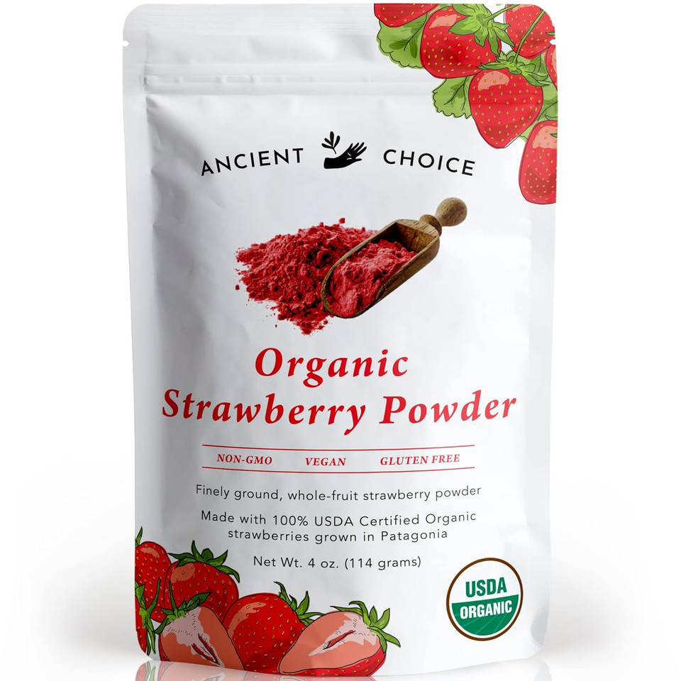 Ancient Choice - Strawberry Powder (4 Ounces) | Usda Organic | Freeze Dried | Non-Gmo | Milk | Baking | Hiking | Vegan Superfood | Vegetarian | Smoothie | Fiber | Prebiotic | Prepping | Keto | Paleo