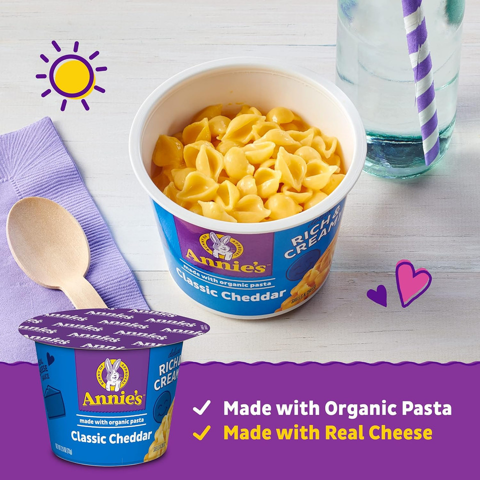 Annie'S Microwavable Macaroni And Cheese Cups, Deluxe Rich & Creamy, Shells & Classic Cheddar, 1 Cup (Pack Of 12)