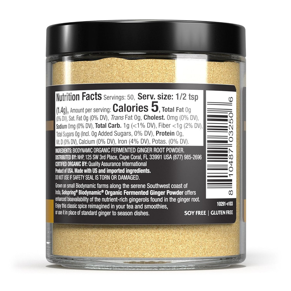 Dr. Mercola Solspring Biodynamic Organic Fermented Ginger Powder, 2.40 Oz. (50 Servings Per Container), Non Gmo, Gluten Free, Usda Organic, Demeter Certified