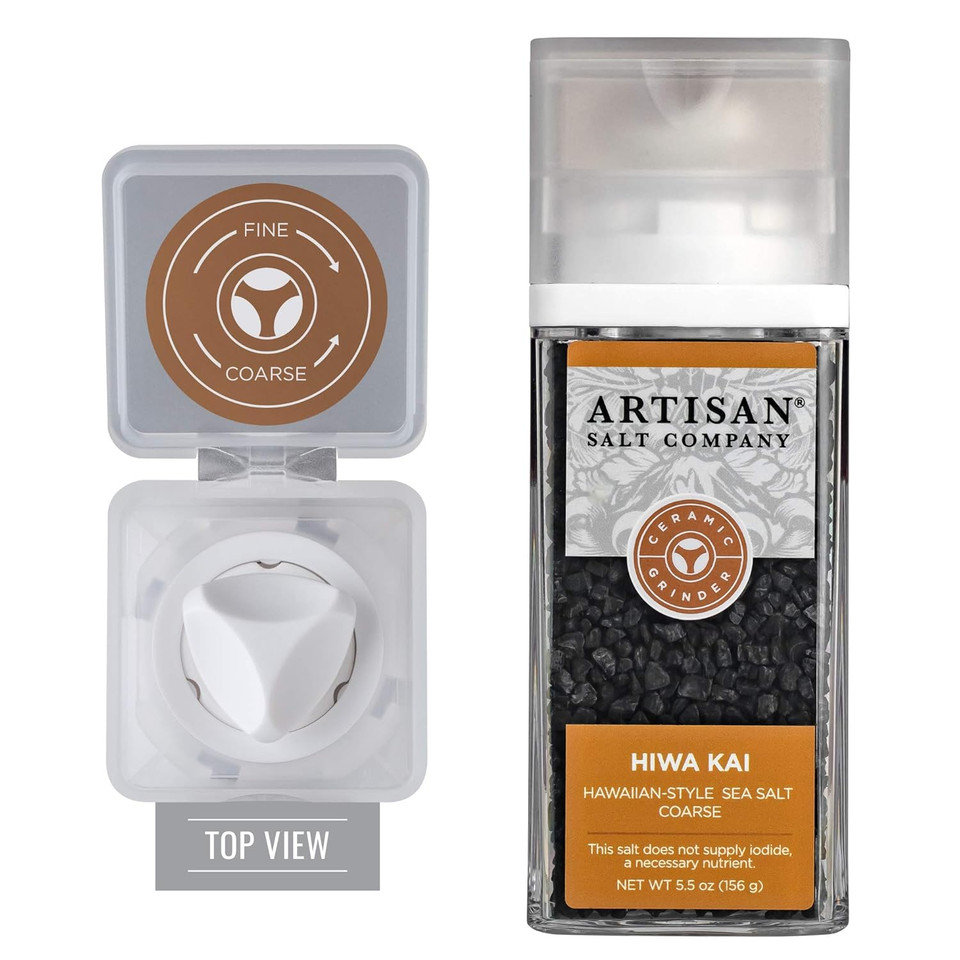 Saltworks Hiwa Kai Black Hawaiian-Style Artisan Grinder Jar, Sea Salt, 5.5 Oz