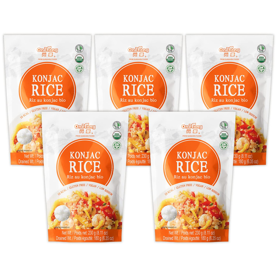 Onetang Organic Shirataki Konjac Rice Pasta, 5 Pack, Vegan, Low Calorie Food, Gluten Free, Fat Free, Keto Friendly, Low Carbs, Holiday Gifts, Healthy Diet 40.6 Oz