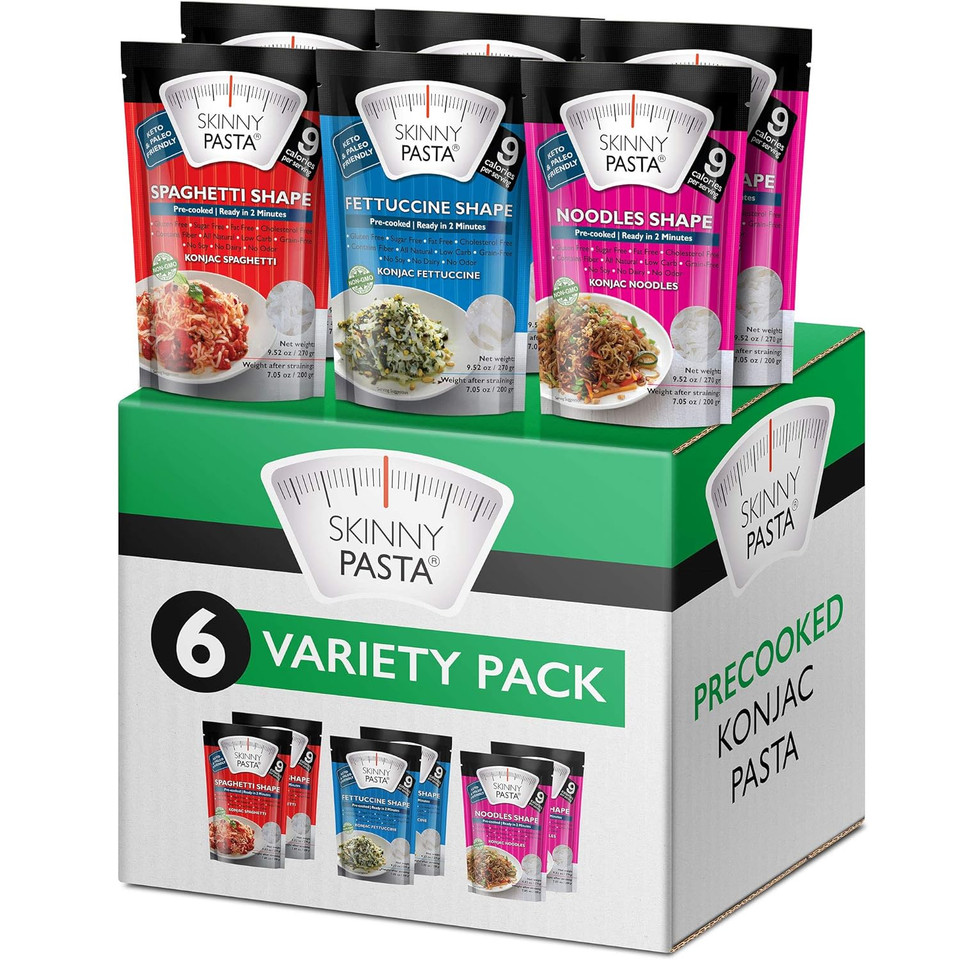 Skinny Pasta 9.52 Oz - Shirataki Noodles The Only Odor Free 100% Konjac Noodle - Keto & Paleo Friendly - Carb Free - Low Calorie Food (Variety - 6 Pack)