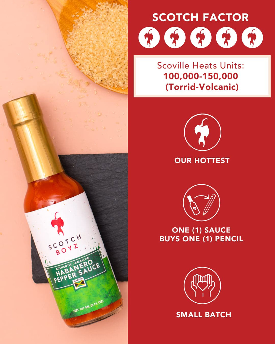 Scotch Boyz Jamaican Habanero Pepper Sauce, Hot & Flavorful, Made Fresh In Small Batches, Authentic Jamaican Habanero Peppers, Gluten-Free, Vegan, Product Of Jamaica, 5 Fl Oz