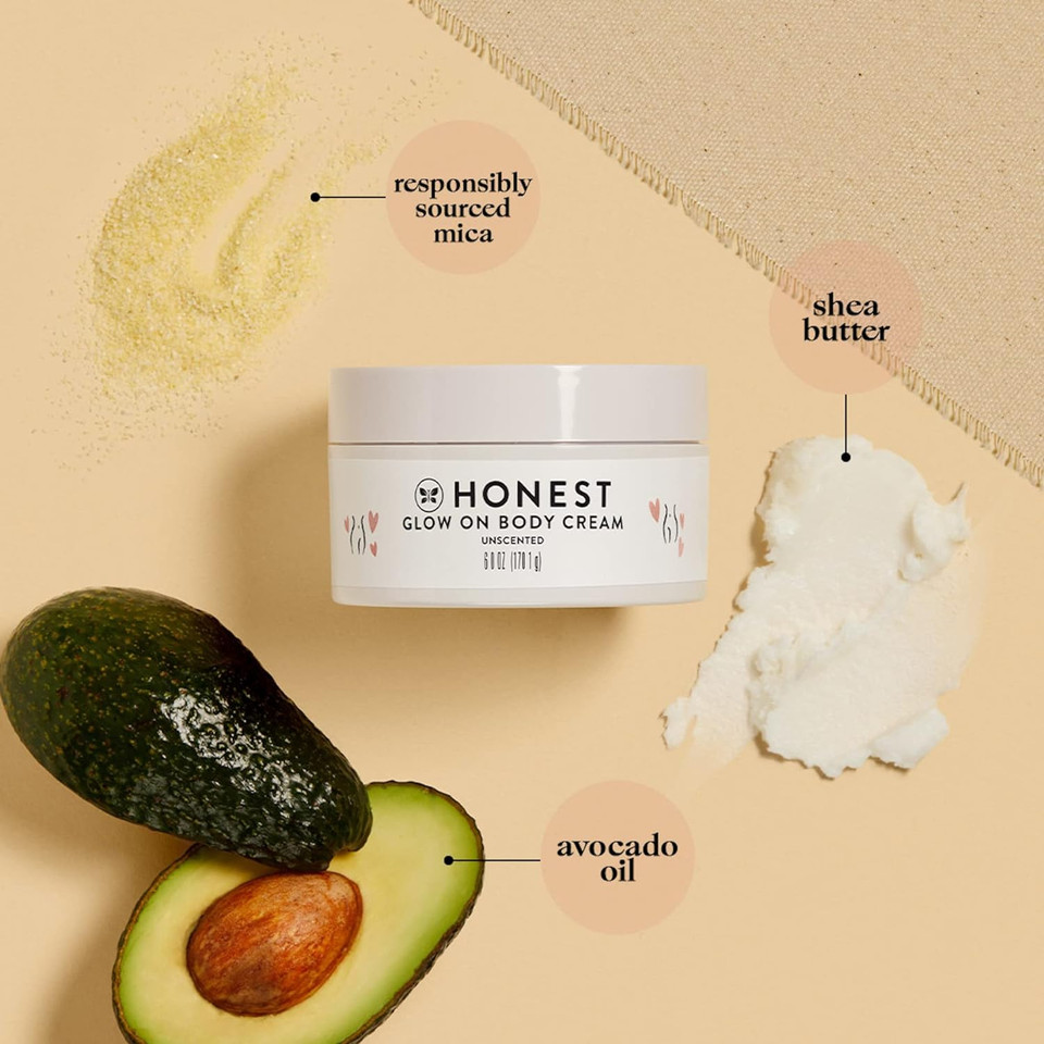 The Honest Company Honest Mama Glow On Body Cream | Hydrates, Firms, + Tightens Skin | Shea Butter, Avocado Oil, Vitamin E | 6 oz