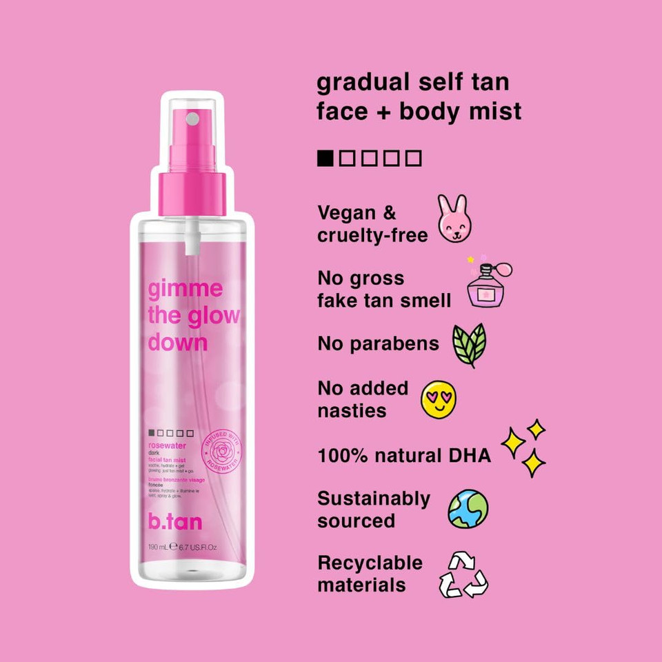 B.Tan Clear Self Tan Gel & Face Mist Kit | Glow Your Own Way + Mist Bundle - Transfer-Resistant Self Tanning Gel With Gradual Self Tan Face Mist