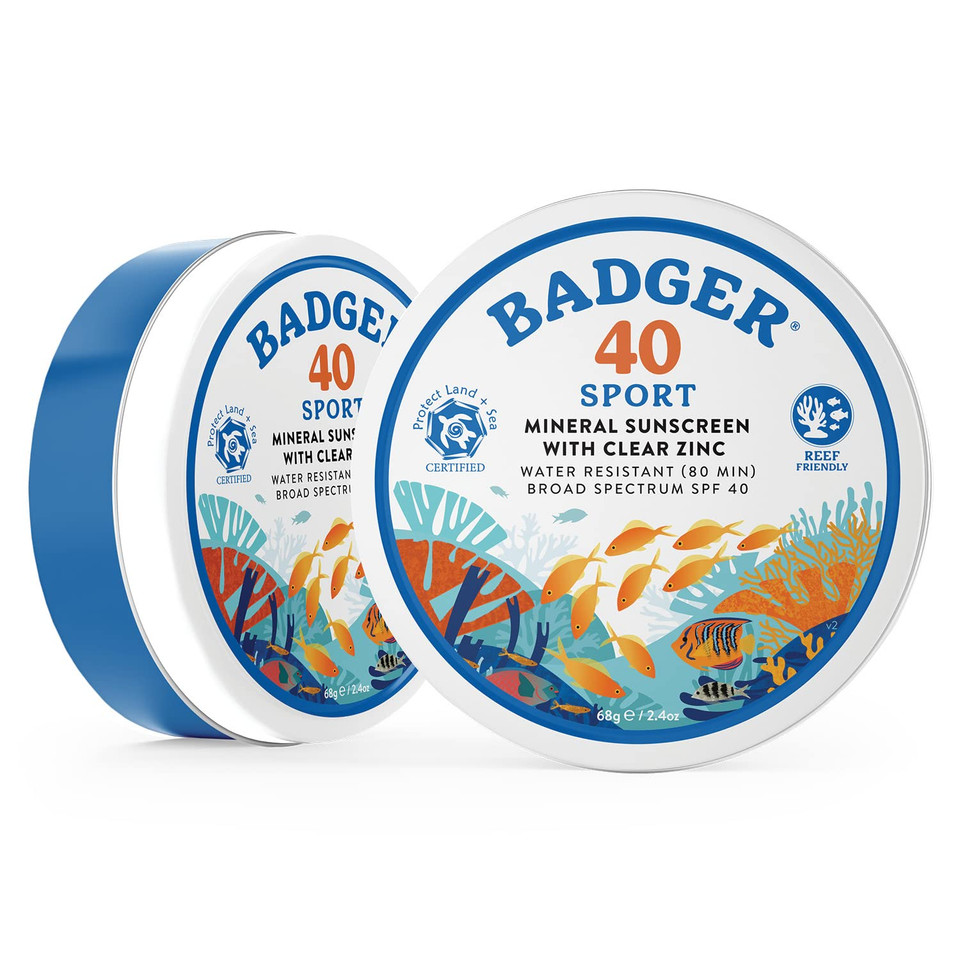 Badger Coral Reef Safe Sunscreen Tin, Spf 40 Zinc Oxide Sunscreen, Broad Spectrum, Water Resistant, Travel Size Sunscreen, Sun Skin Care, Unscented, 2.4 Oz (2 Pack)2.4 Ounce (Pack Of 2)