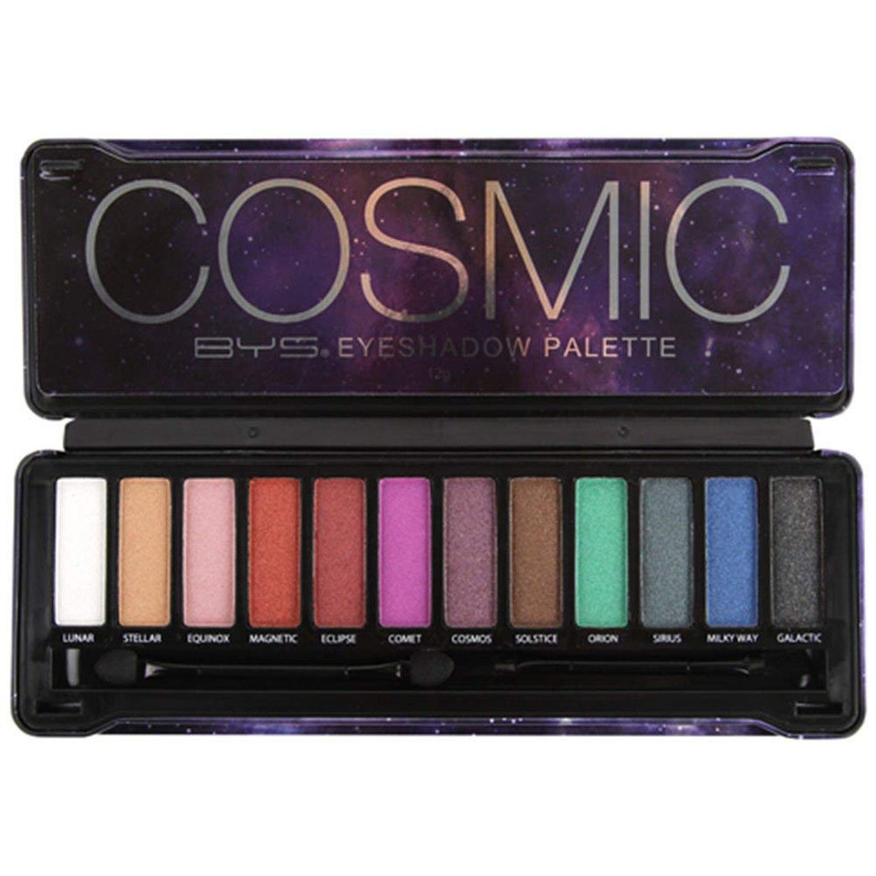 Bys Cosmic Eyeshadow Palette Tin With Mirror & Applicator 12 Shades Shimmer Unicorn Bold Bright Neon Galaxy