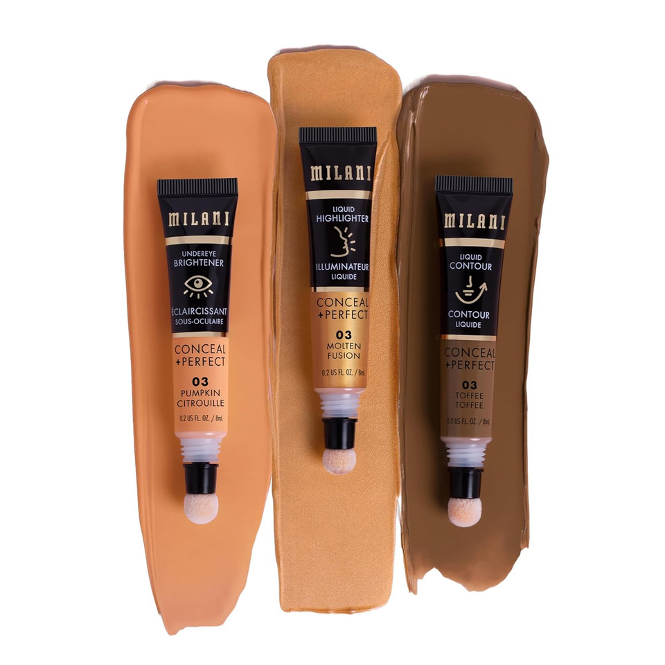 Milani Conceal + Perfect Facelift Collection Kit 3: Toffee Contour, Molten Highlighter, Pumpkin Undereye Brightener