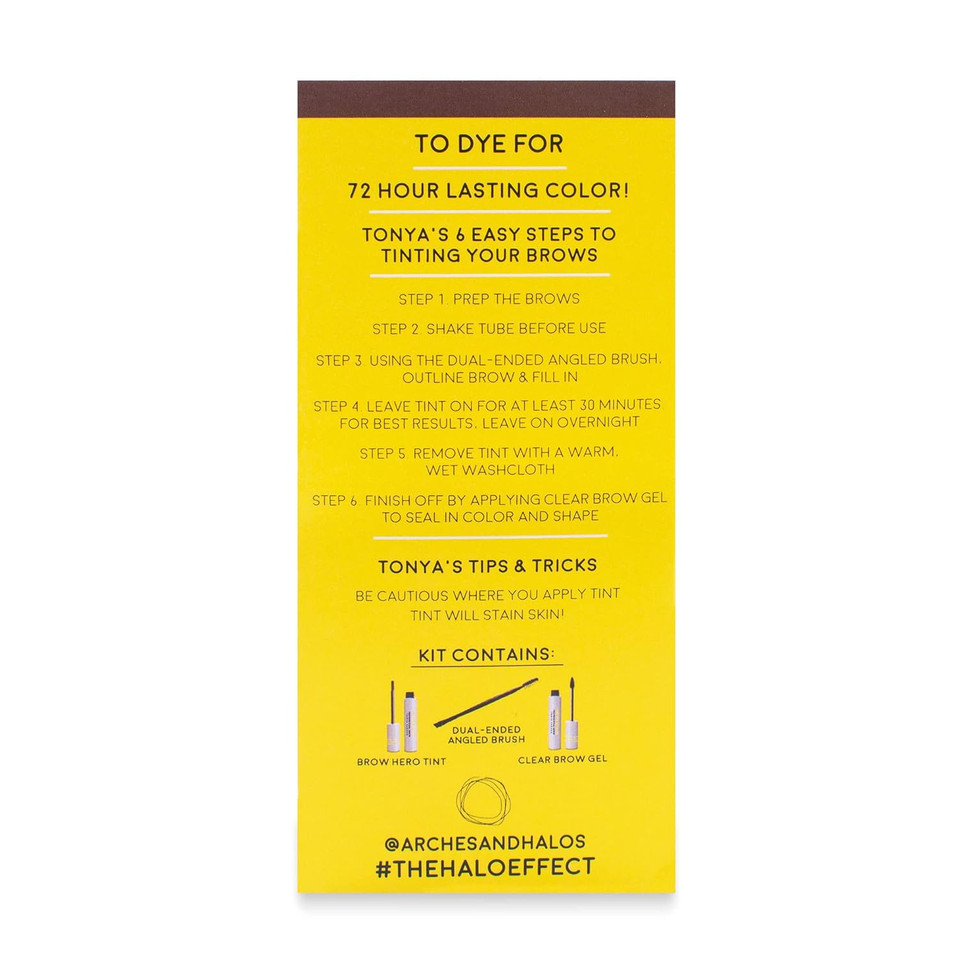 Arches & Halos Brow Hero Tint Kit - With Brow Tint, Angled Brush And Clear Brow Gel - For Long-Lasting, Naturally Tinted, Pigmented Brow Color - Vegan And Cruelty Free - Dark Browndark Brown