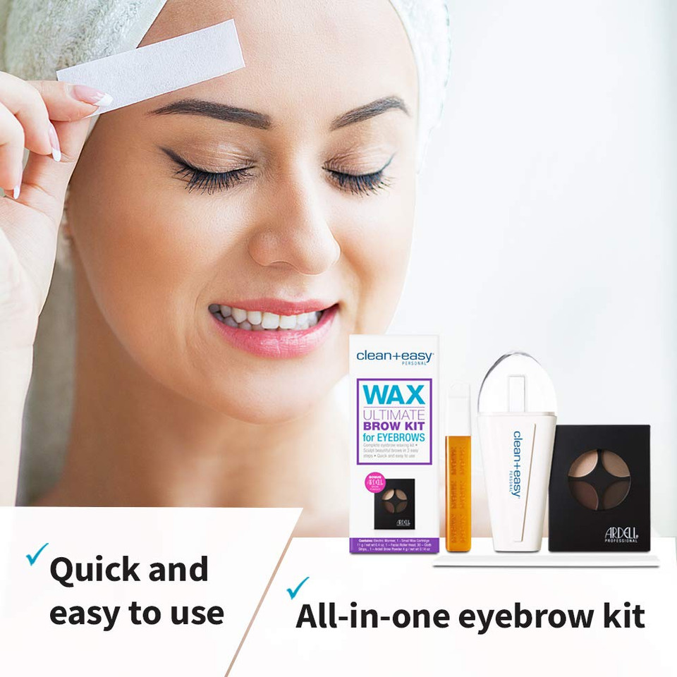 Clean + Easy Wax Ultimate Brow Kit For Shaping And Defining Brows, Complete Roll-On Wax Set For Painless Hair Removal, Portable And Simple To Use, For Diy And At-Home Waxers