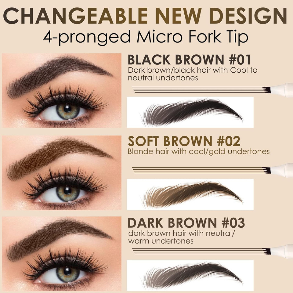 Focallure Fluffmax Tinted Liquid Eyebrow Pen, Eyebrow Microblading Pen With A Micro-Fork Tip Applicator, Long-Lasting, Smudge-Proof, Creates Natural Looking Brows, Black Brownblack Brown