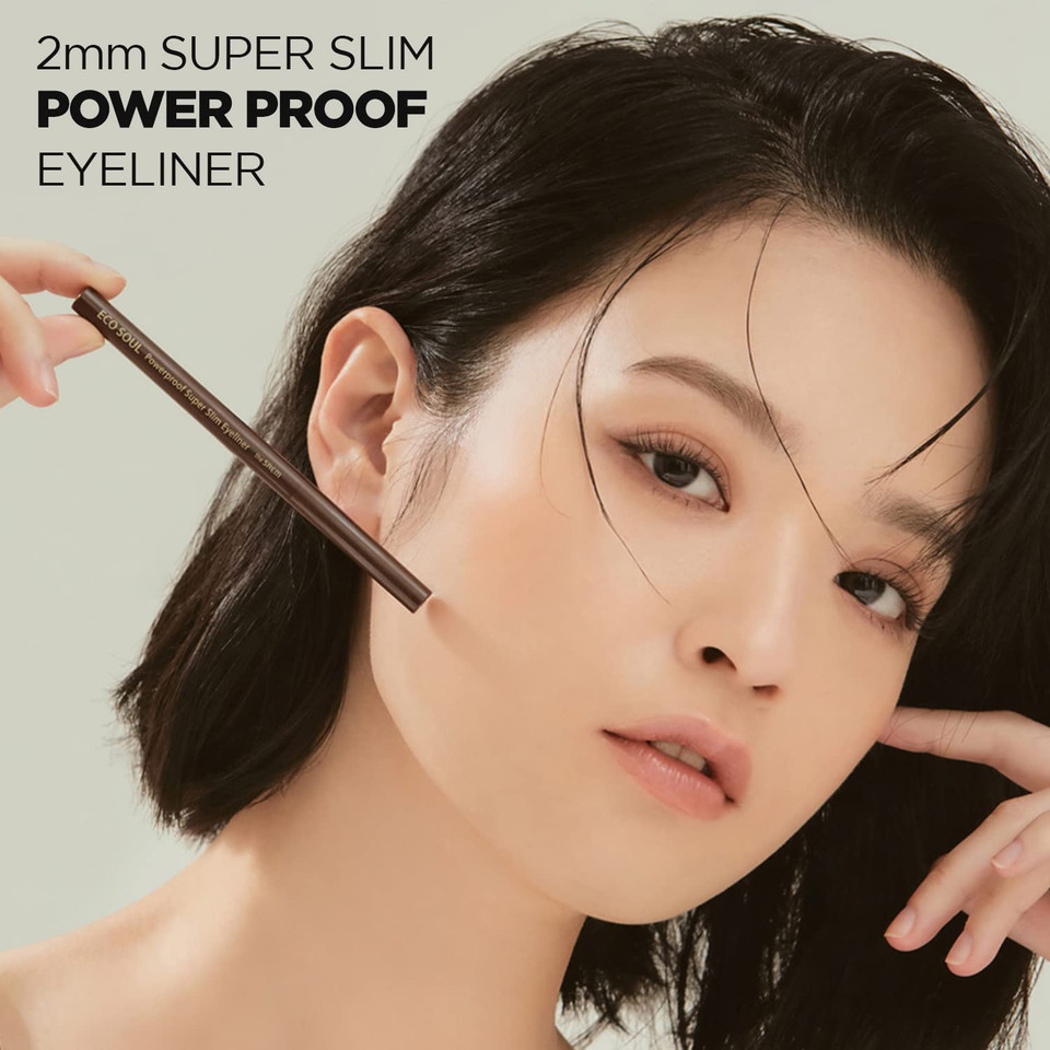 Thesaem Eco Soul Powerproof Super Slim Eyeliner - Smudge Proof Gel Eyeliner - Micro Precision Tip (2Mm) - Highly Pigmented & Long-Lasting Eye Makeup Glides On Smoothly, 0.1G (Br01 Thrill Brown)Br01 Thrill Brown