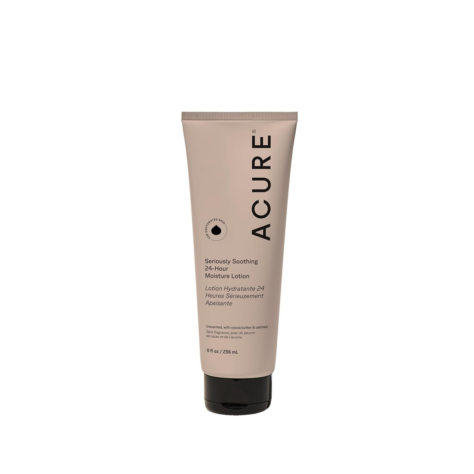 Acure 24Hr Moisturizing Lotion - Soothing & Hydrating Unscented Body Lotion With Cocoa Butter & Colloidal Oatmeal - All Natural Moisturizer For Dry And Sensitive Skin - Vegan, Fragrance-Free, 8 Fl Oz