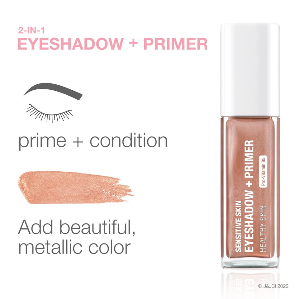 Neutrogena Sensitive Skin Eyeshadow + Primer, A Longwearing, 2-In-1 Metallic Eyeshadow For Sensitive Skin With Pro-Vitamin B5, Lightweight Cream-To-Powder Formula, Rose Gold, 0.22 Oz