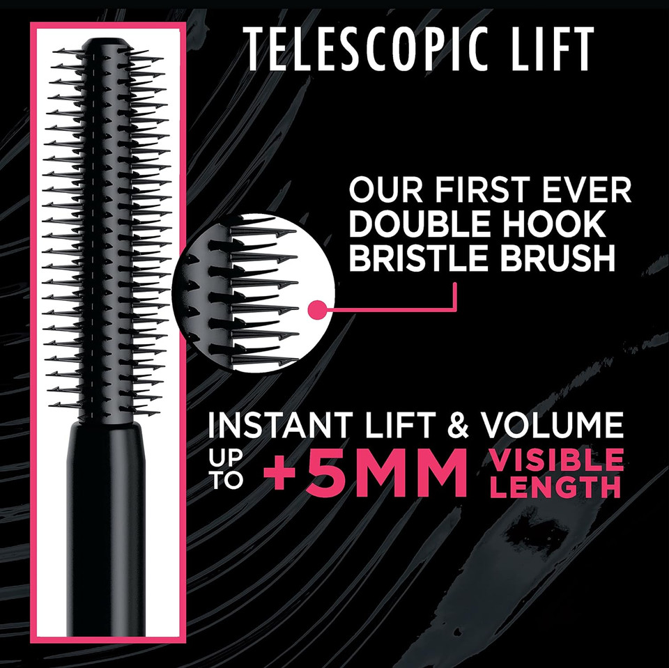 L'Oreal Paris Telescopic Lift Mascara, Lengthening And Volumizing Eye Makeup, Lash Lift With Up To 36Hr Wear, Washable, Black, 0.33 Fl Ozwashable Black