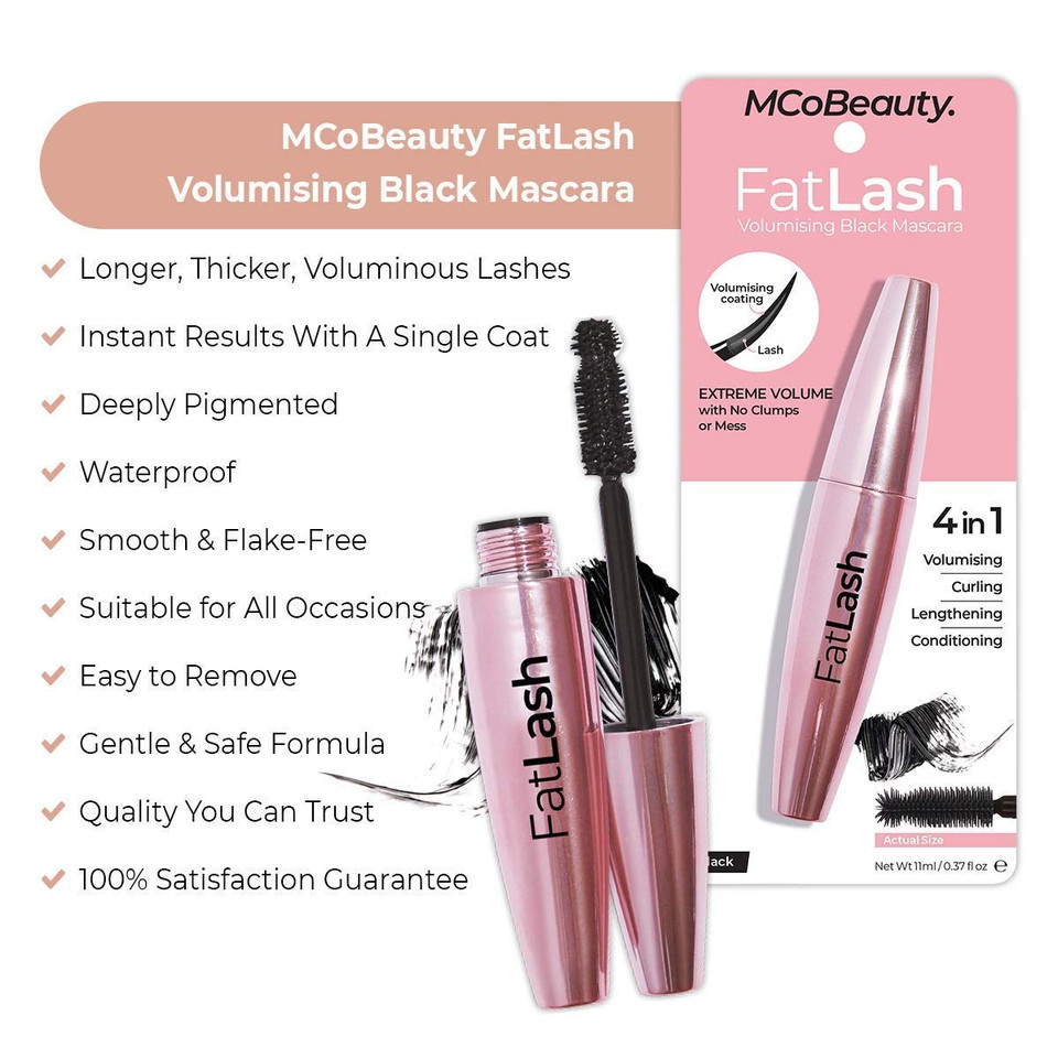 Mcobeauty Fatlash Volumising Mascara - Plumping, Lifting Formula For Instant Lash Growth - Achieve Extreme Length And Volume - Resistant To Clumping, Separating, And Flaking - Black - 0.37 Oz
