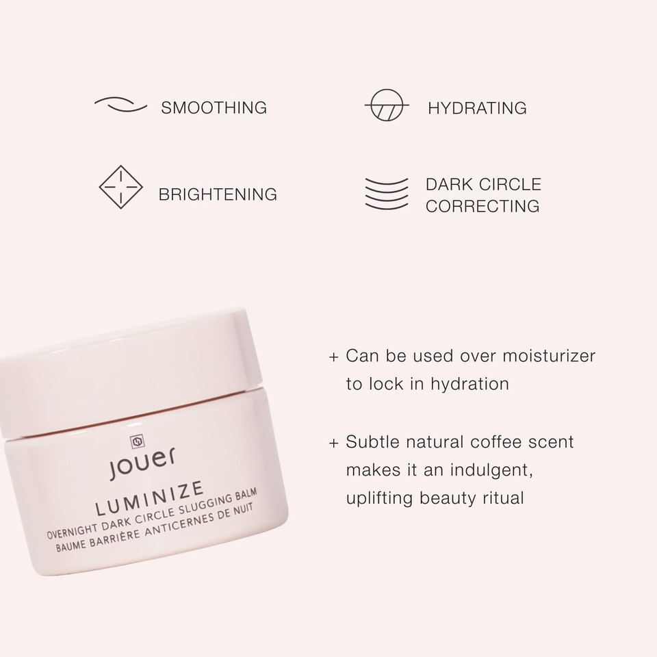 Jouer Luminize Overnight Dark Circle Slugging Balm  Fragrance Free, Caffeine Eye Cream, Overnight Eye Treatment, Brightening Eye Balm, Paraben Free, Gluten & Cruelty Free