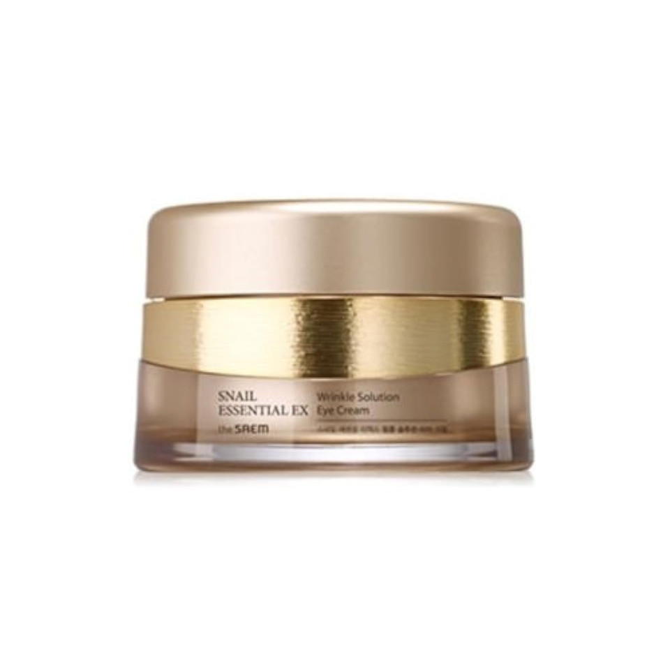 [The Saem] Snail Essential Ex Wrinkle Solution Eye Cream 1.01 Fl.Oz. (30Ml) - 70% Gold Snail Essential Complex Included, Adenosine & Ceramide Hydro Gel Formula Long Lasting Moisturizing Eye Cream
