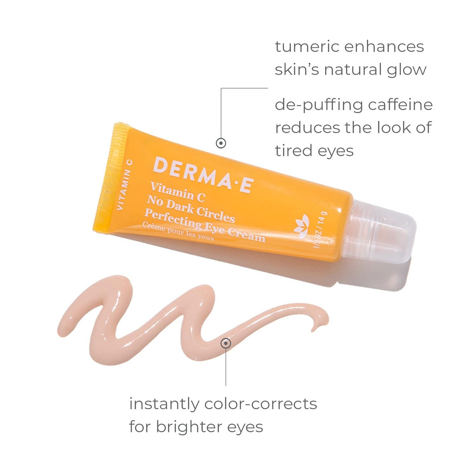 DERMA-E Vitamin C No Dark Circles Perfecting Eye Cream  Color Correcting Vitamin C Eye Cream with Turmeric and Caffeine for Fine Lines and Under Eye Puffiness, 0.5 Oz