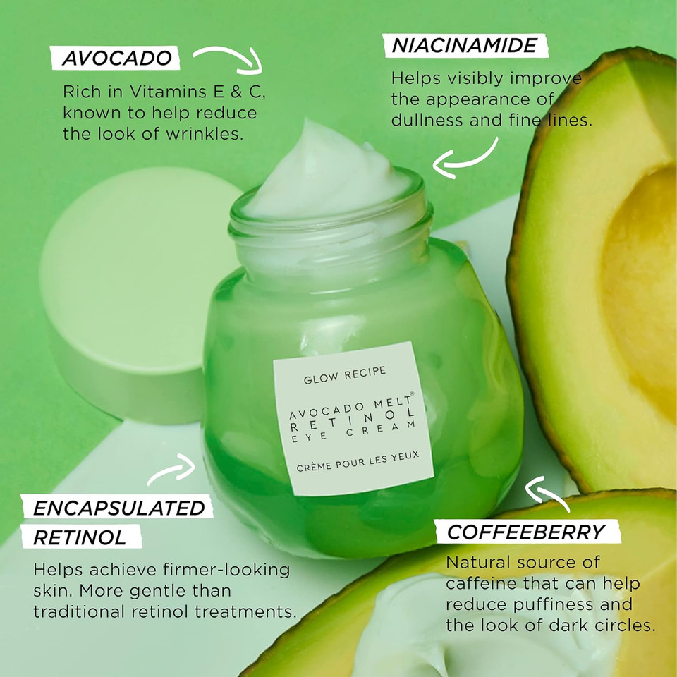 Glow Recipe Avocado Melt Retinol Eye Cream - Overnight Under Eye Cream w/ Avocado for Dark Circles and Puffiness with Niacinamide + Coffeeberry - Retinol Moisturizing Eye Treatment with Avocado (15ml)