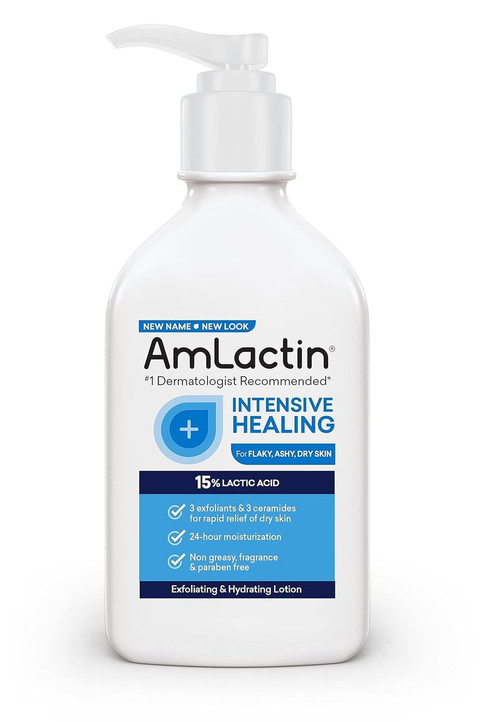 AmLactin Intensive Healing Body Lotion for Dry Skin  7.9 oz Pump Bottle  2-in-1 Exfoliator and Moisturizer with Ceramides and 15% Lactic Acid for 24-Hour Relief from Dry Skin