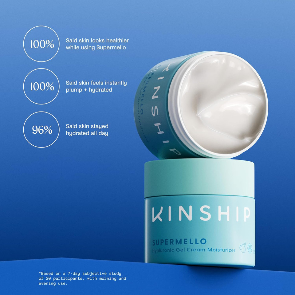 Kinship Supermello Gel Cream Moisturizer + Brightwave Vitamin C Eye Cream Bundle | Lightweight Hyaluronic Acid Face Lotion | Energizing + Brightening Reduce Dark Circles & Puffiness | All Skin Types