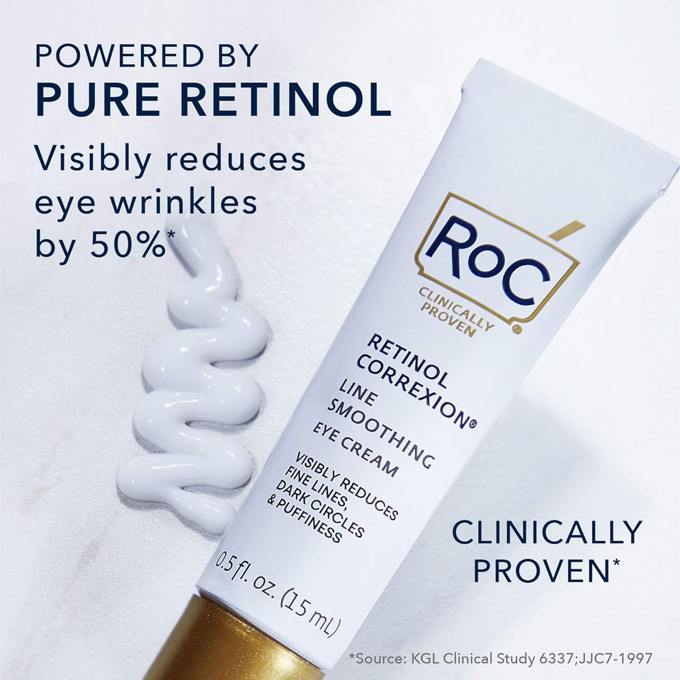 RoC Retinol Correxion Eye Cream Mini for Dark Circles & Puffiness, Daily Wrinkle Cream, Anti Aging Line Smoothing Skin Care Treatment, Christmas Gifts & Stocking Stuffers for Women and Men, .25 Ounces